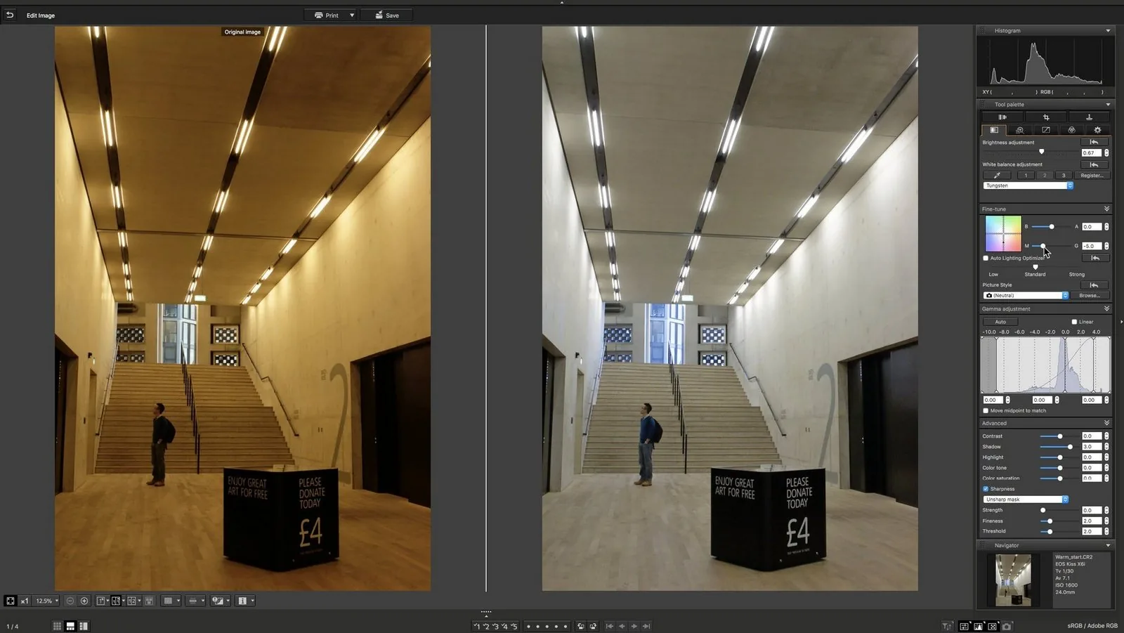 ภาพตัวอย่างหน้าต่างตั้งค่าในโปรแกรม DPP ของ Canon