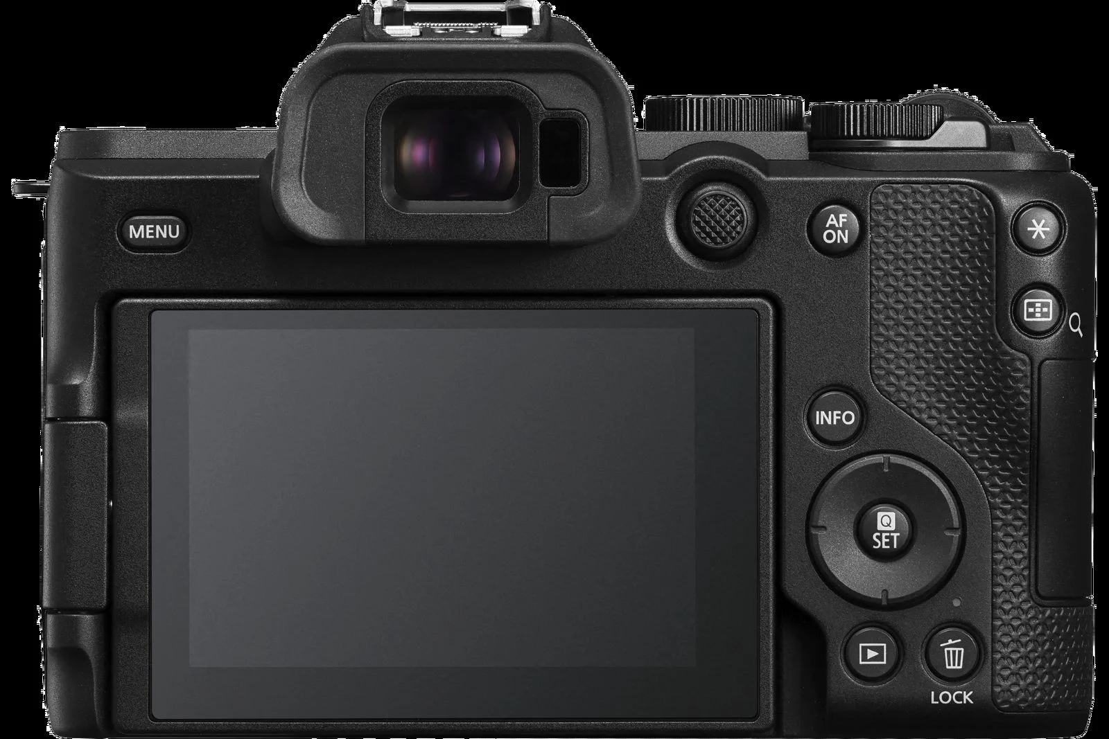 ด้านหลังกล้อง Canon EOS R8 Mark II เห็นช่องมองภาพ จอ และจอยสติ๊กใต้นิ้วโป้ง