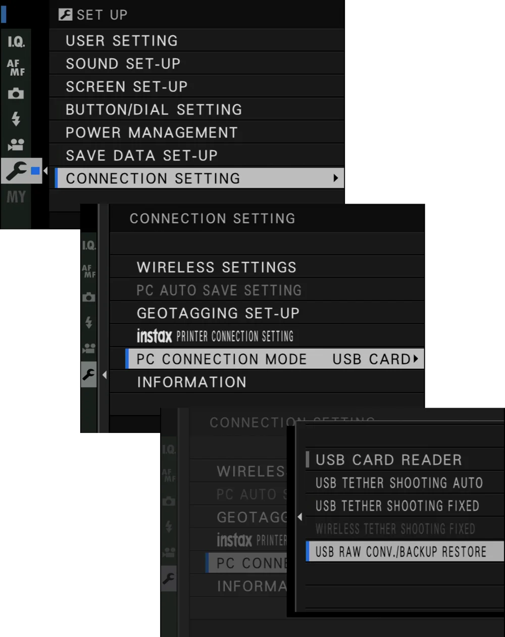 เมนูตั้งโหมดเชื่อมต่อ USB สำหรับแปลงไฟล์ RAW ในกล้องฟูจิ