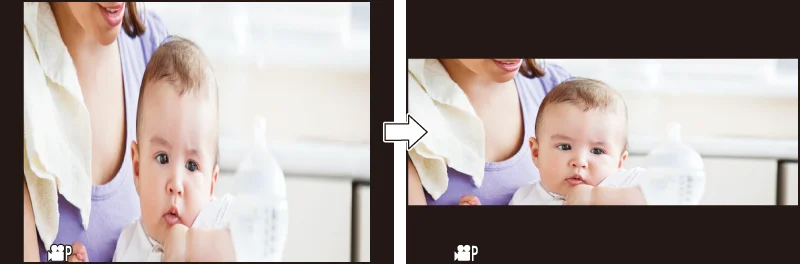 ภาพตัวอย่างจากคู่มือ LUMIX เทียบภาพที่ถูกบีบกับภาพหลังคลายด้วยโหมด Anamorphic