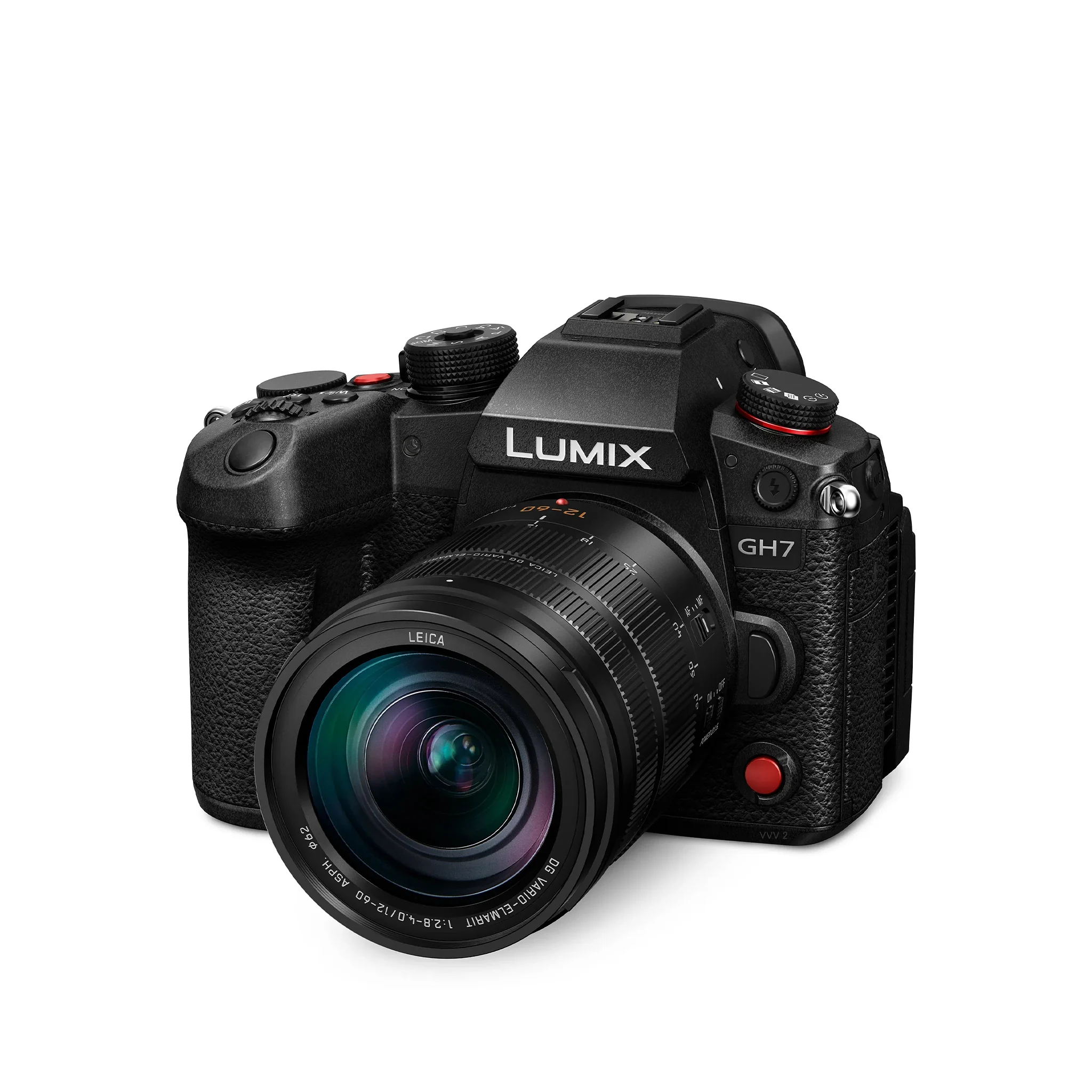 กล้อง LUMIX GH7 ที่มีโหมด Pre-burst ติดเลนส์ซูม LEICA 12-60mm มุมเฉียงด้านหน้า