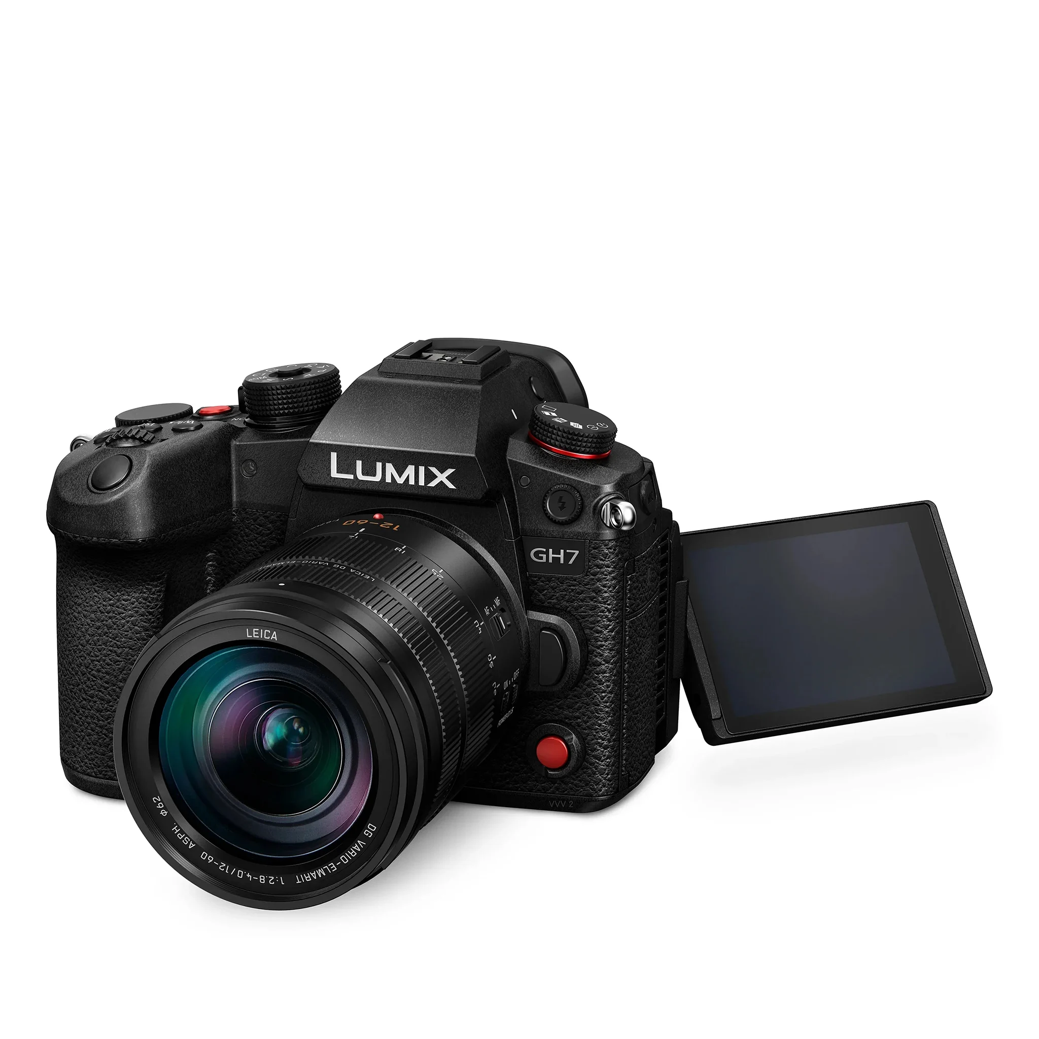 กล้อง LUMIX GH7 พร้อมเลนส์ มุมเฉียงด้านหน้า จอพับออกด้านข้าง