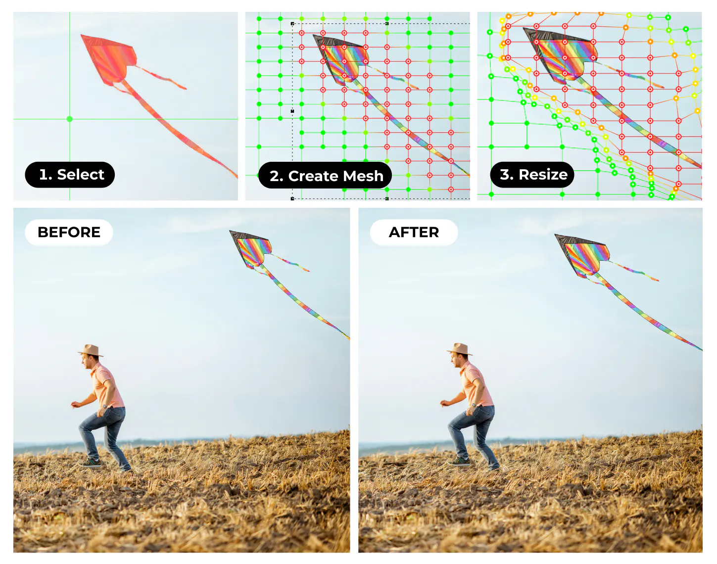 DxO ViewPoint 6 หน้าจอ ReShape Fusion แก้รูปทรงวัตถุในภาพด้วยกริด