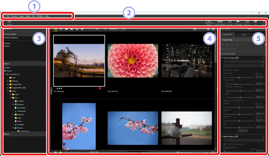 หน้าต่างโปรแกรม NX Studio ของ Nikon จากคู่มือออนไลน์