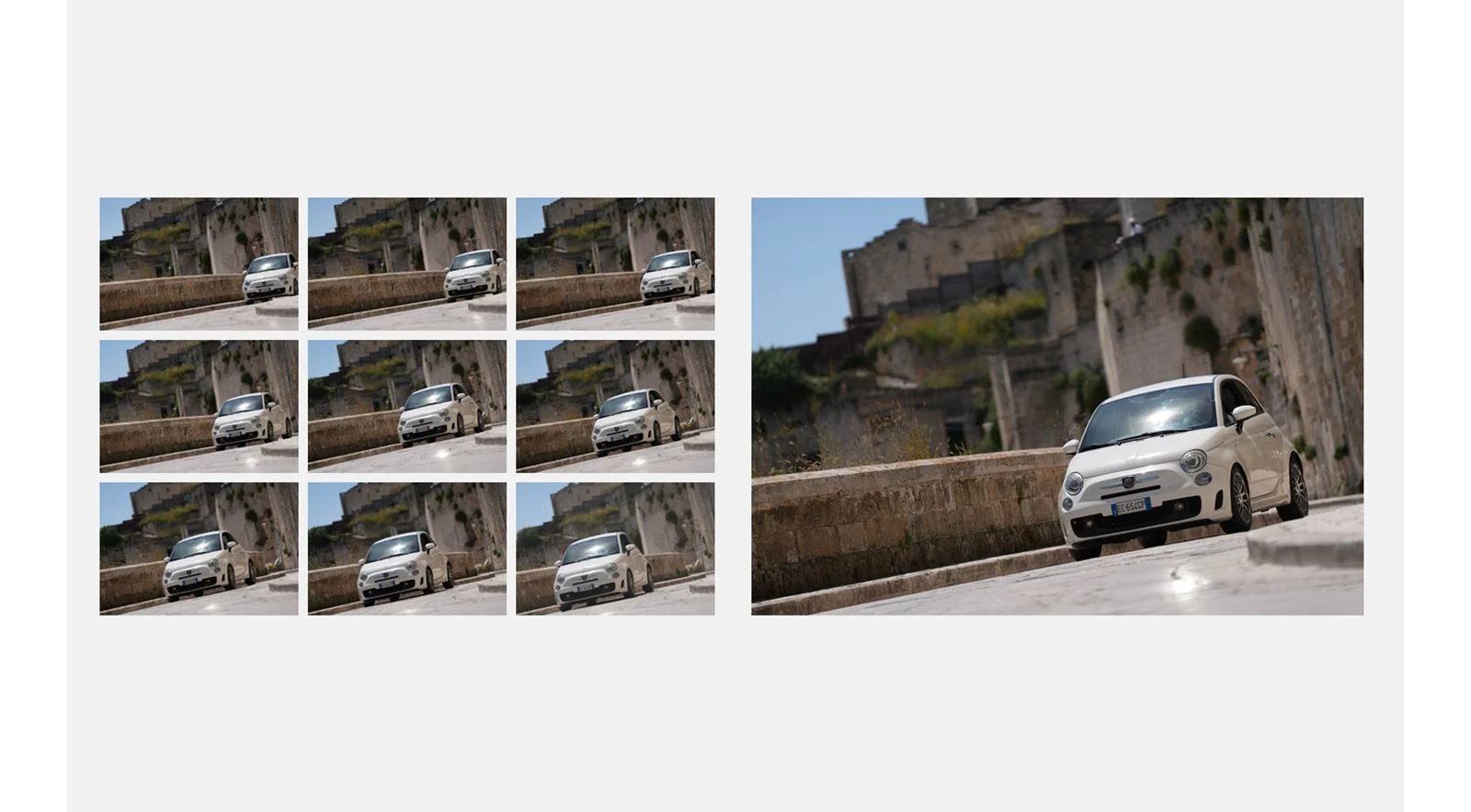ภาพถ่ายต่อเนื่องรถยนต์กำลังเข้าโค้ง ตัวอย่าง Real-time Recognition AF จากหน้า a7CR ของ Sony