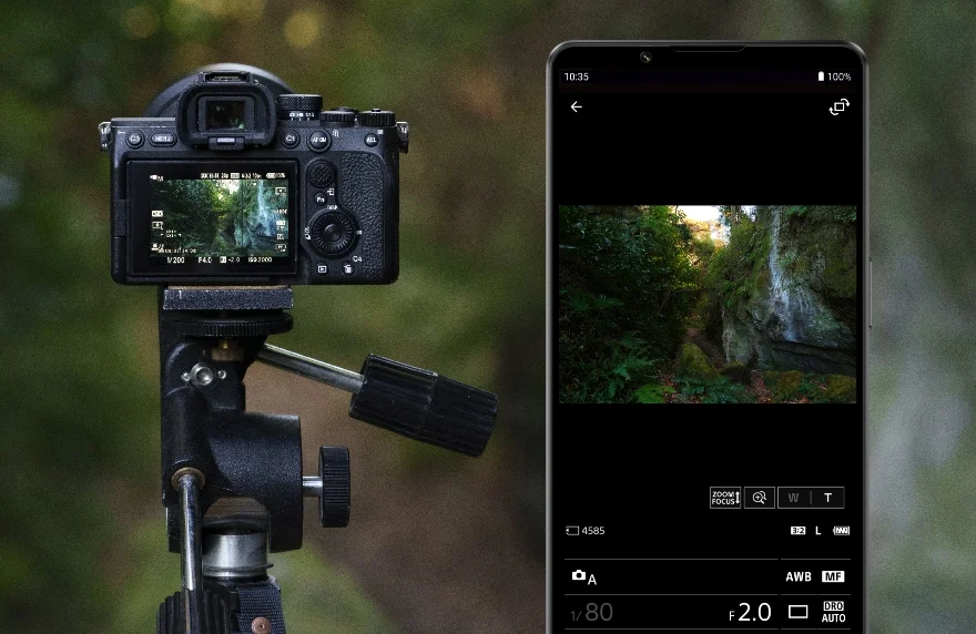 ภาพประกอบการใช้มือถือเป็นรีโมตสั่งกล้อง Sony ผ่าน Creators' App